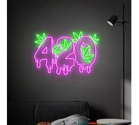Highway 420 Green Cannabis Leaf LED Neon Sign for Wall Decor USB Adjustable Brightness Living Room Bars Pub Club Gatherings Art Wall Decor