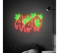 Highway 420 Green Cannabis Leaf LED Neon Sign for Wall Decor USB Adjustable Brightness Living Room Bars Pub Club Gatherings Art Wall Decor
