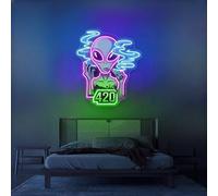 Highway 420 Green Cannabis Leaf LED Neon Sign for Wall Decor USB Adjustable Brightness Living Room Bars Pub Club Gatherings Art Wall Decor