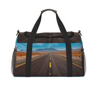 Highway Road in The Desert Landscape Print Weekender Bag,Gym Bag with,Carry On Luggage Overnight Weekend Bag, Holdall Handbag