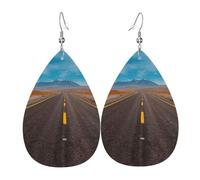 Highway Road In The Desert Landscape Teardrop Leather Earrings Ladies Print Pendant With Hook Fashion Vintage Party Daily Wear
