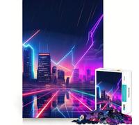 Highway To Neon City Jigsaw Puzzles for Adults 1000 Pieces Sharp Mind Bright Color Family Activity Wall Art (38x52cm)