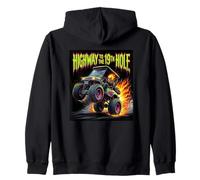 Highway to the 19th Hole Golf Cart Flaming Skull Golfing Zip Hoodie