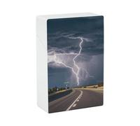 Highway Tornado Lightning Cigarette Case Hard Plastic Flip-Top Slim Pocket-Size Cigarette Holder for 20 King Size Cigarettes Waterproof Crush-Proof Smoking Accessories for Travel Daily Use
