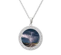 Highway Tornado Lightning Diamond Necklace for Women Girlfriend 20" Chain Hypoallergenic Jewelry Memorial Couple Necklace Custom Photo Pendant Necklaces Birthday Anniversary Romantic Gift for Her, One