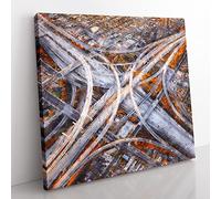 Highways of Los Angeles Painting Modern Canvas Wall Art Print Ready to Hang, Framed Picture for Living Room Bedroom Home Office Décor, 50x50 cm (20x20 Inch)