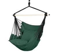 Highwild Hammock Chair Hanging Rope Swing - Max 500 Lbs - 2 Cushions Included - Steel Spreader Bar with Anti-Slip Rings - for Any Indoor or Outdoor Spaces (Green)
