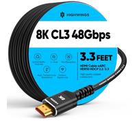 Highwings 10K 8K HDMI Cable 1M/3.3FT,CL3 Rated HDMI Cable,Ultra High Speed | In-Wall CL3 Rated, 8K@60Hz 4K@120Hz Video, 48Gbps, HDMI Lead eARC HDR10 HDCP 2.2/2.3, Compatible Laptop/PC/HDTV/Projectors