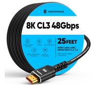 Highwings 10K 8K Long HDMI Cable 7.6M/25FT, CL3 Rated, Ultra High Speed | In-Wall CL3 Rated, 8K@60Hz 4K@120Hz Video, 48Gbps, HDMI Lead eARC HDR10 HDCP 2.2/2.3, Compatible Laptop/PC/HDTV/Projectors