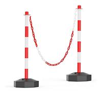 HiGiant [2 Pack] Expandable Delineator Post Cones with Fillable Base, Portable Traffic Safety Barriers, 8Ft Plastic Chain Stanchion for Parking Lot and Construction lot [Red/White]