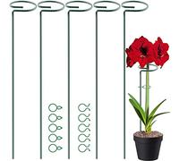 HiGift 5 Pack 17 inch Plant Support Stakes, 4mm Thick Garden Single Stem Flower Support Stake Amaryllis Plant Cage Support Rings with 10 pcs Plant Clips for Tomato Orchid Lily Peony Rose Flower Stem