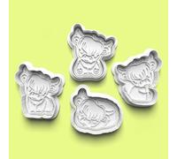 Higland Cows Cutter and Fondant Stamp Set of 4 - Party Celebration, Birthday Cake, Baker Cookies, Baking Fun, Sugar Biscuit Topper 8-9cm