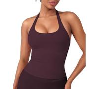 HIGORUN Halter Impact Tank Tops for Women Y2K Workout Longline Crop Tops with Built in Bras Open Back Going Out Gym Top, Mauve, XS
