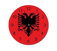 Higoss Albania Flag Decoration Wall Clock, Modern Round Wall Clocks Battery Operated Big Numbers, Hanging Clock for Kitchen Home Office Bathroom Bedroom 10 IN