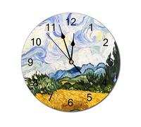 Higoss Bedroom Wall Clock Van Gogh Art Decorative Battery Operated Modern Wall Clocks for Living Room Kitchen Bathroom Large Numbers Silent 12inX12in