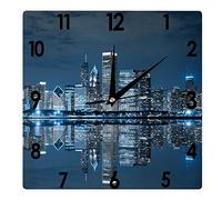 Higoss Square Wall Clock Chicago City Skyline Silent Non-Ticking Clock 12 Inch, Battery Operated Accurate Landscape/Cityscape Farmhouse/Home/Office Decor