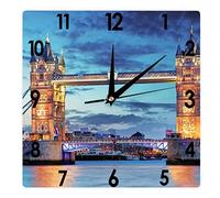 Higoss Square Wall Clock London - Tower Bridge Silent Non-Ticking Clock 12 Inch, Battery Operated Accurate Landscape/Cityscape Farmhouse/Home/Office Decor