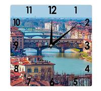 Higoss Square Wall Clock Ponte Vecchio on The Arno River in Florence, Italy Silent Non-Ticking Clock 12 Inch, Battery Operated Accurate Landscape/Cityscape Farmhouse/Home/Office Decor