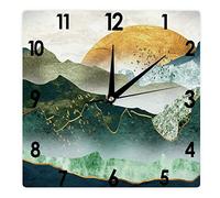 Higoss Square Wall Clock The Green Golden Mountains by Sunset Silent Non-Ticking Clock 12 Inch, Battery Operated Accurate Landscape/Cityscape Farmhouse/Home/Office Decor