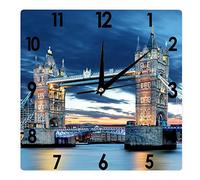 Higoss Square Wall Clock Tower Bridge in London, UK 2 Silent Non-Ticking Clock 12 Inch, Battery Operated Accurate Landscape/Cityscape Farmhouse/Home/Office Decor