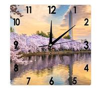 Higoss Square Wall Clock Washington DC, USA at The Tidal Basin Silent Non-Ticking Clock 12 Inch, Battery Operated Accurate Landscape/Cityscape Farmhouse/Home/Office Decor