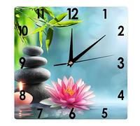 Higoss Square Wall Clock Water Massage Stones And Natural Alternative Therapies in Water Silent Non-Ticking Clock 12 Inch, Battery Operated Accurate Landscape/Cityscape Farmhouse/Home/Office Decor