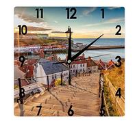 Higoss Square Wall Clock Whitby, North Yorkshire Coast, England Silent Non-Ticking Clock 12 Inch, Battery Operated Accurate Landscape/Cityscape Farmhouse/Home/Office Decor