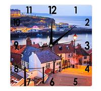 Higoss Square Wall Clock Whitby, North Yorkshire, UK Silent Non-Ticking Clock 12 Inch, Battery Operated Accurate Landscape/Cityscape Farmhouse/Home/Office Decor