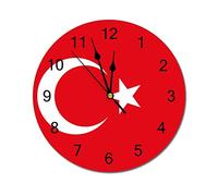 Higoss Turkey Flag Decoration Wall Clock, Modern Round Wall Clocks Battery Operated Big Numbers, Hanging Clock for Kitchen Home Office Bathroom Bedroom 10 IN