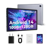 HiGrace 10 inch Android 14 Tablet Octa Core Processor, 10GB+128GB/1 TB Expansion, 1280x800 HD IPS Display, Wi-Fi 6, Dual Camera, 5000mAh Battery Gray