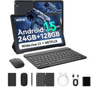 HiGrace 2025 Latest Upgraded Android 15 Tablet 10 Inch, 24GB+128GB+1TB Expand, WiFi 6 BT 5.4, Type-C Fast Charging, Dual Camera, Widevine L1 HD IPS Screen with Keyboard
