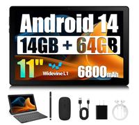 HiGrace Android Tablet, 14GB RAM+64GB ROM (TF 1TB), 11 inch Android 14 Octa-Core, 6800mAh, Widevine L1, WiFi 6, 8 in 1 Tablet with Keyboard, Mouse, Protective Case, Stylus, Headset, Charger- Black