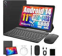 HiGrace Android Tablet, 14GB RAM+64GB ROM (TF 1TB), 11 inch Android 14 Octa-Core, 6800mAh, Widevine L1, WiFi 6, 8 in 1 Tablet with Keyboard, Mouse, Protective Case, Stylus, Headset, Charger- Black