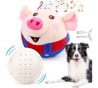 HiGropcore Active Moving Pet Plush Toy, Interactive Dog Ball for Pet Automatic Rolling Jumping Vibrating Wiggling, Dog Squeaky Ball Dancing Dog Ball Bouncing Toy for Dog Cat Pets (Red Pig No Remote)