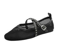 HiGropcore Mesh Ballet Flats Women, 2024 New Strappy Fishnet Buckle Flats, Sexy Mary Jane Ballerina Shoes Comfortable Dress Shoes Slip-on Loafers