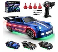 HiGropcore Mini RC Drift Car 2.4GHz, Racing Toy Vehicle Gift with 4 Obstacles & Track Mat and LED, 1:43 4WD Full Proportional RC Cars for Race, Vehicle for Adults Boys Girls (blue2)