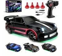 HiGropcore Mini RC Drift Car 2.4GHz, Racing Toy Vehicle Gift with 4 Obstacles & Track Mat and LED, 1:43 4WD Full Proportional RC Cars for Race, Vehicle for Adults Boys Girls (black2)