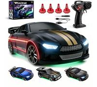 HiGropcore Mini RC Drift Car 2.4GHz, Racing Toy Vehicle Gift with 4 Obstacles & Track Mat and LED, 1:43 4WD Full Proportional RC Cars for Race, Vehicle for Adults Boys Girls (black1)