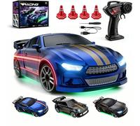 HiGropcore Mini RC Drift Car 2.4GHz, Racing Toy Vehicle Gift with 4 Obstacles & Track Mat and LED, 1:43 4WD Full Proportional RC Cars for Race, Vehicle for Adults Boys Girls (blue1)
