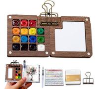 HiGropcore Travel Paint Palette, Mini Portable Watercolor Palette Set, Pocketartist Watercolor Travel Set with Binder Clips for Painters Artists Students (Wooden 15set)