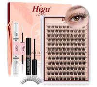 Higu clace 0.03mm thin Natural-Cluster-Lashes-Kit 8-16mm (0.03mm-E) | Wispy Lash Clusters with Lash Bond and Seal, Tweezers, Remover, Suitable for Work, Party, Travel