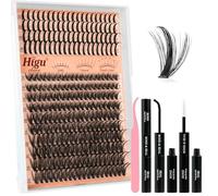 Higu clace Cluster-Lashes Kit Spiky Eyelashes Individual Kit Mix 8-18mm Lashes Cluster with Lash Bond and Seal and Lash Applicator, DIY Lash Extension at Home (Spiky 40D-V02)
