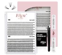 Higu clace DIY Lash Extensions Kit, Individual Lashes Cluster 240pcs Mix8-14mm, Bond and Seal Lash Kit with Tweezer, Natural Wispies Application at Home Eyelash Extension Kit (10+20D Kit)