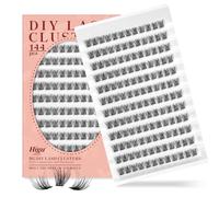 Higu clace Lash Clusters DIY Eyelash Extensions, 144pcs Individual Thin Band Wide Stem Lashes D Curl Natural Wispy 14mm Soft Reusable Curly False Lashes DIY At Home (Pretty01-14mm)