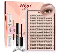 Higu clace Natural Cluster Lashes Kit 8-16mm (STL-B) | 3-in-1 Kit C curl Eyelashes-Individual kit with Bond and Seal and Tweezers, Suitable for Work, Party, Travel
