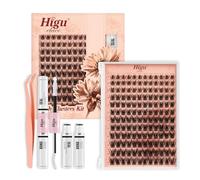 Higu clace Natural-Cluster-Lashes Kit C curl, Wispy Lash Clusters Kit 8-16mm, Individual-Eyelashes kit with Whit Bond and Seal and Tweezers, DIY Eyelash Extensions Kit at Home(E02）