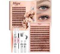 Higu clace Natural-Cluster-Lashes Kit C curl, Wispy Lash Clusters Kit 8-16mm, Individual-Eyelashes kit with Whit Bond and Seal and Tweezers, DIY Eyelash Extensions Kit at Home(D）