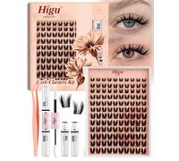 Higu clace Natural-Cluster-Lashes Kit C curl, Wispy Lash Clusters Kit 8-16mm, Individual-Eyelashes kit with Whit Bond and Seal and Tweezers, DIY Eyelash Extensions Kit at Home(C）