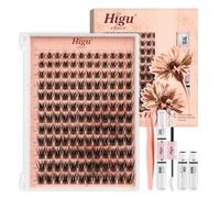 Higu clace Natural-Cluster-Lashes Kit C curl, Wispy Lash Clusters Kit 8-16mm, Individual-Eyelashes kit with Whit Bond and Seal and Tweezers, DIY Eyelash Extensions Kit at Home(E01）