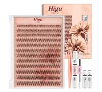Higu clace Natural-Cluster-Lashes Kit D curl, Wispy Lash Clusters Kit 8-16mm, Individual-Eyelashes kit with Whit Bond and Seal and Tweezers, DIY Eyelash Extensions Kit at Home(B01）